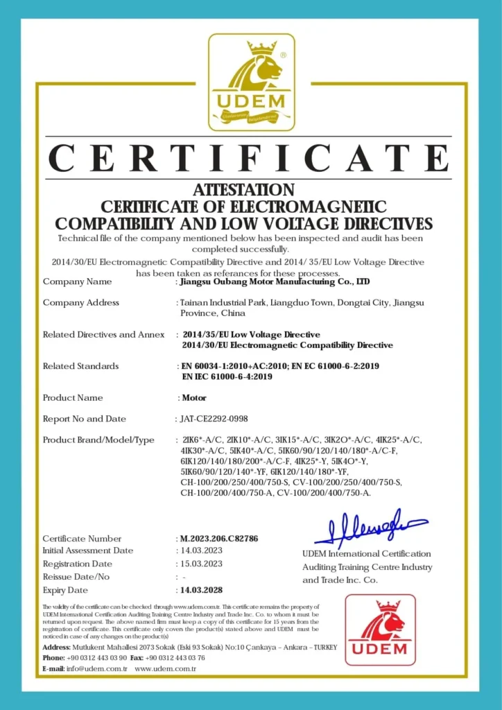 CE Compliance – AC Motors