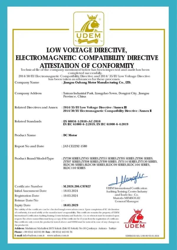 CE Compliance – DC Motors