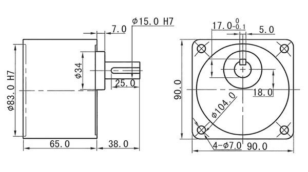 5GUKB reinforced gearbox dimension drawing
