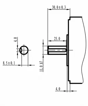 BLDC08F keyway shaft GA dimension drawing