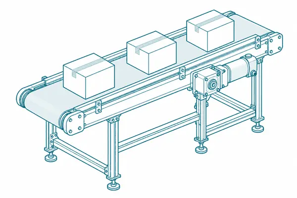 NMRV worm gearbox drive on a belt conveyor, line drawing