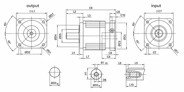 AB Series 1-stage planetary gearbox dimension drawing