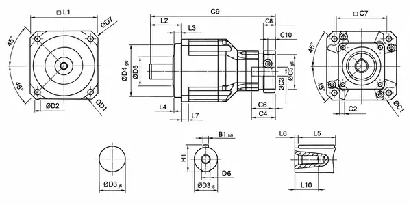AB Series 2-stage planetary gearbox dimension drawing