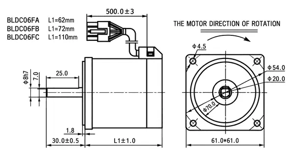 BLDC06F brushless DC motor 2GN mounting version outline drawing